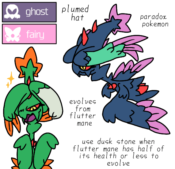 In a distant future, where paradox pokemon are normal thing, a legendary pokemon - Metal Ascender envoked the ancient genes of wild pokemon, turning them into their past paradox forms. As a result, a new evolutions of previously known paradox mons was found. Plumed hat (farado region)