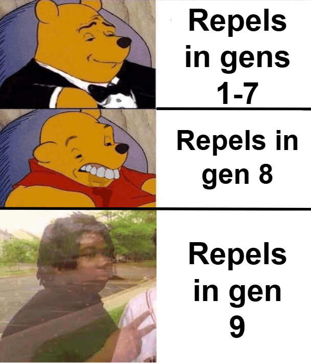 Funny how the repel went from being one of the most useful items in the game to not existing within 2 generations.