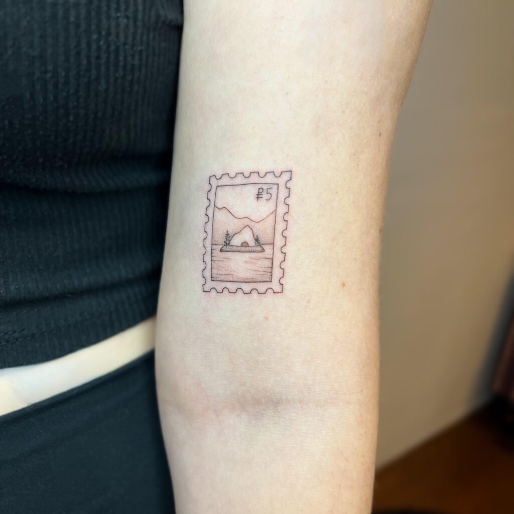[OC] my lake verity inspired post stamp tattoo!