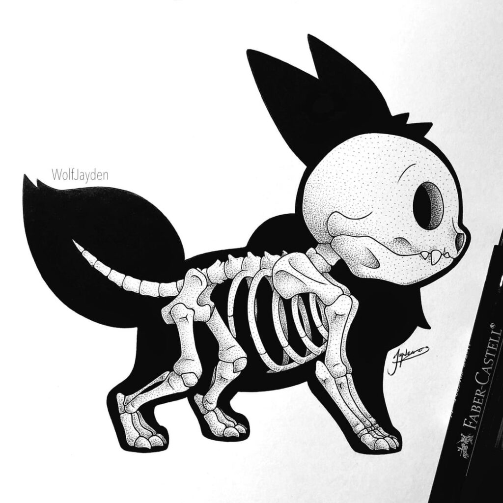 More skeletons I drew a bit ago! Eevee, Vaporeon, Jolteon, & Flareon [OC]