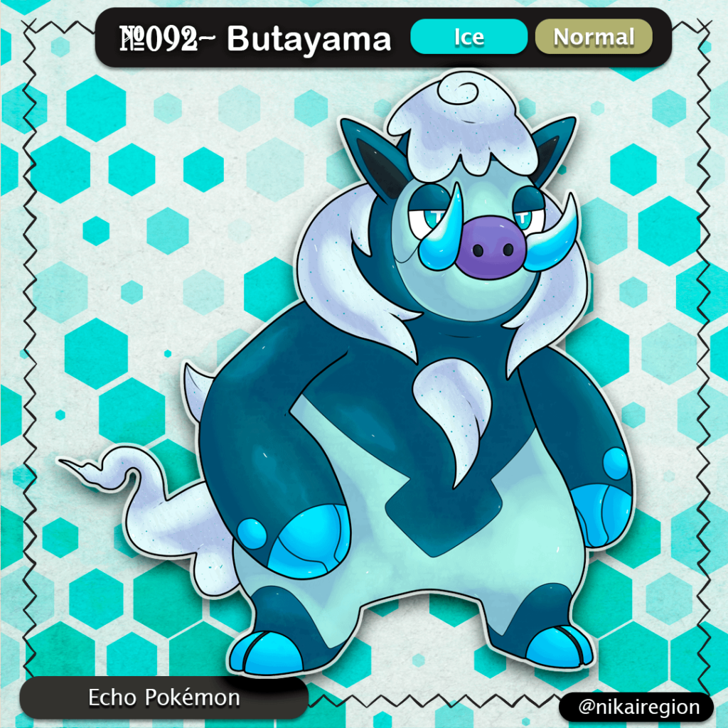 Snow Mountain Pokémon - Ice/Normal Type Pig Fakemon - Yamabiko Yokai Japanese Pokemon Region - @nikairegion