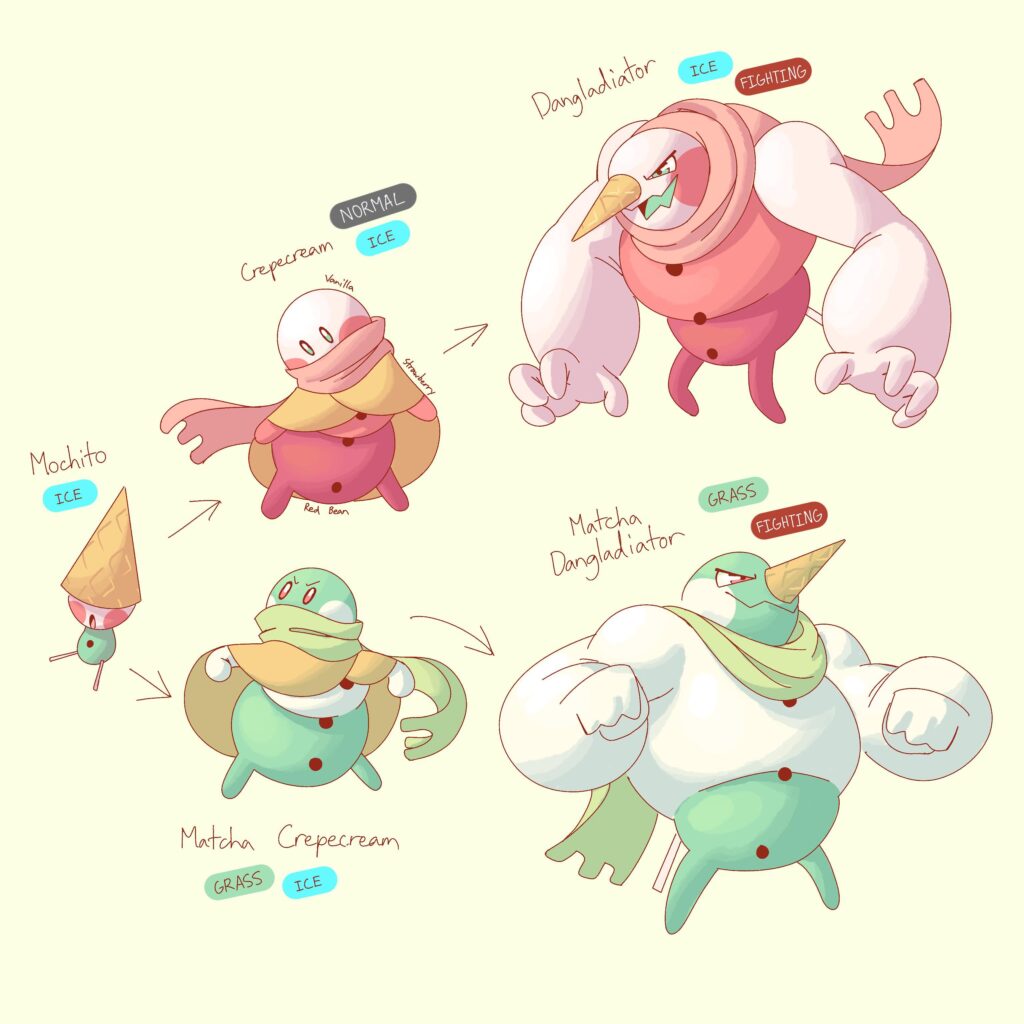 i made fakemon based on japanese snacks!!