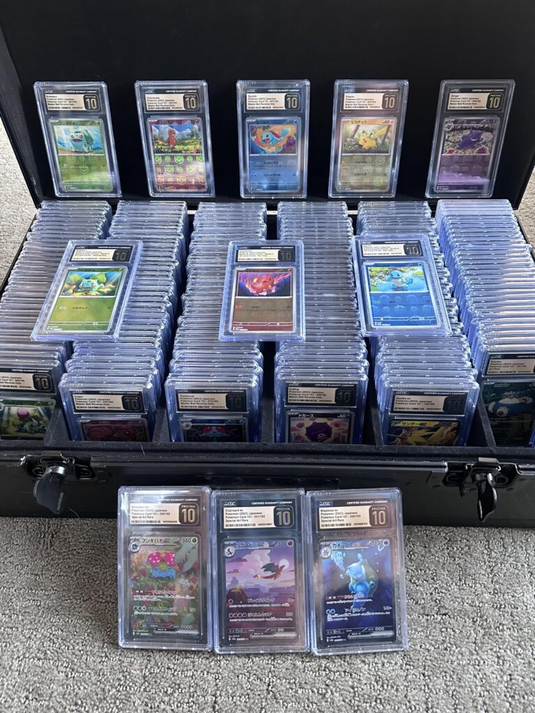 Complete Japanese 151 set (masterballs + SRs + promos) in CGC Pristine 10 for a total of 213 cards. Also have this same set in raw cards as well