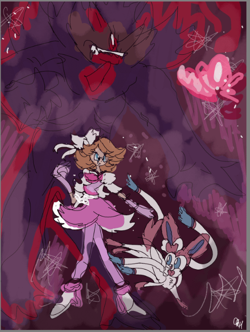 (OC) A Drawing gym leader fairy Me with a Sylveon & with a Gmax Grimmsnarl aka: my 2 favorite Fairy Types i like!