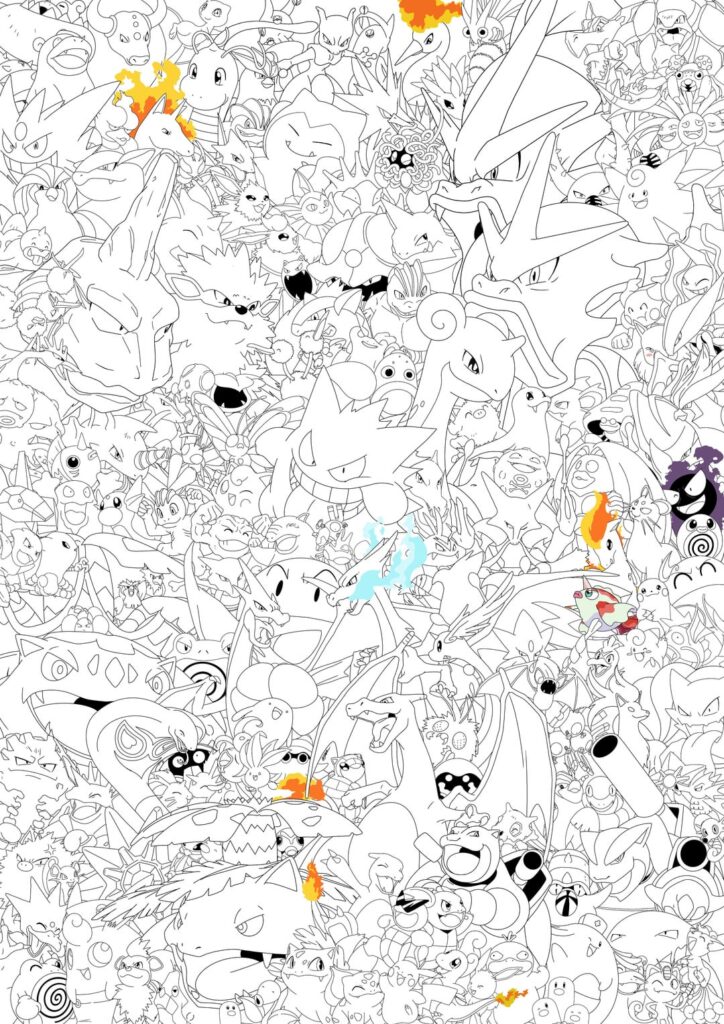 So I redrew Kanto and Johto. I wasn't happy with the ones I drew before for various reasons, so I thought why not! This is the line art anyways. I much prefer these, much more chaotic and full. All drawn by me on Procreate! (OC)
