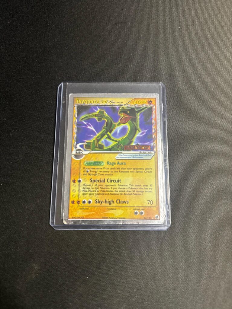 Rayquaza 97/101 with dragon frontiers logo