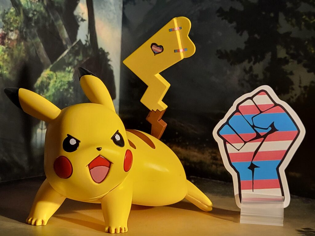 Pikachu says Trans rights! (OC, customized PokePla kit)