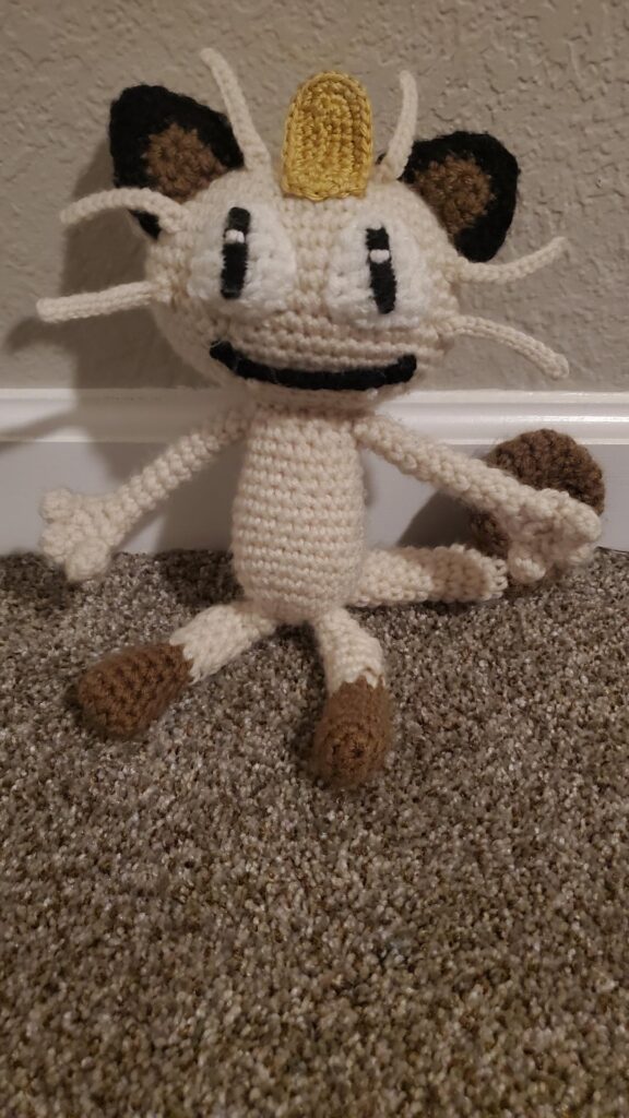 With 6 days left till Christmas, my 5 year old says she wants Meowth. Barely got it done the night before.