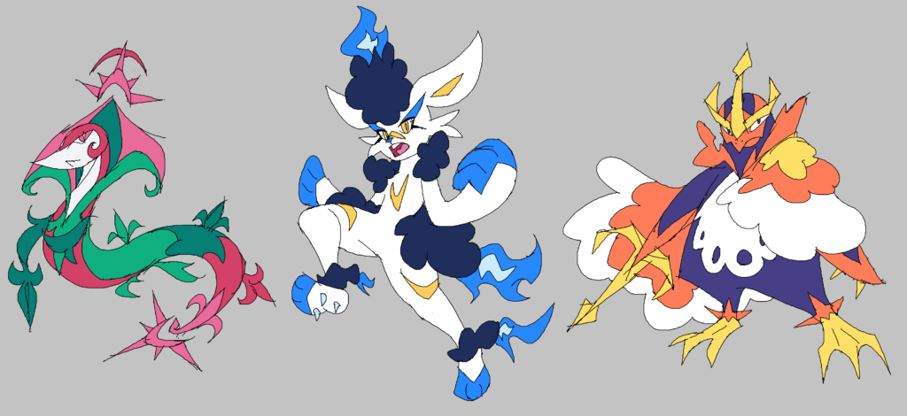 I did some rough sketches for some potential Legends ZA starter designs! Who do you pick?
