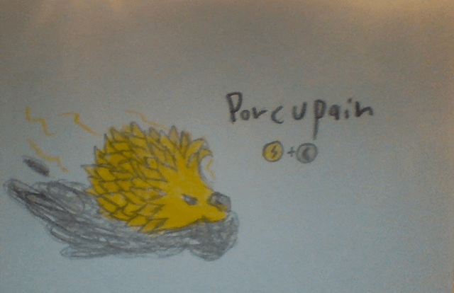 My first ever fakemon that i made for pokecember! Porcupain, dark/electric!