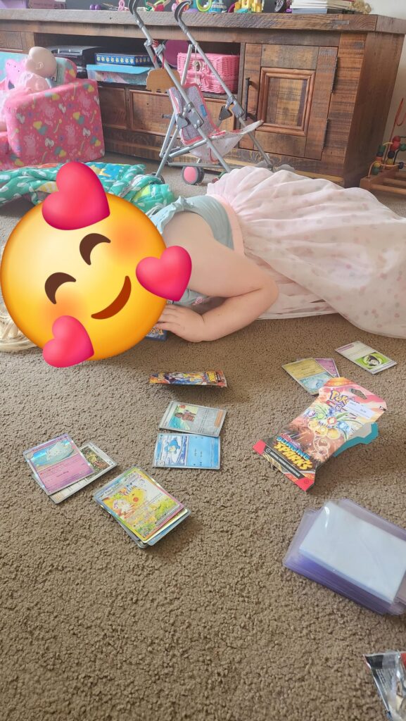 My 4 year old ripped this. She knows it's dads. She gets 7 cards a pack and I get 3. She feels like a winner and so do I