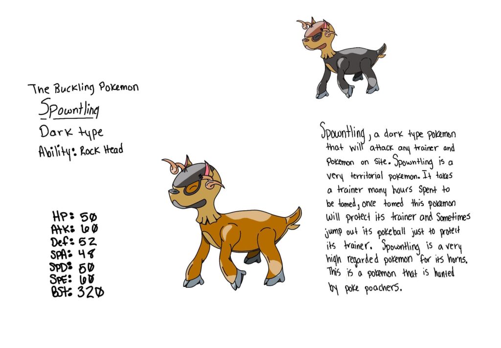Say hello to Spowntling. The buckling Pokemon. A dark type please enjoy and critiques are welcomed