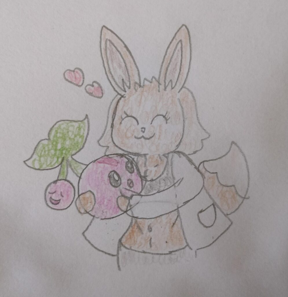 My Eevee girl hug and little Cheruby (OC)