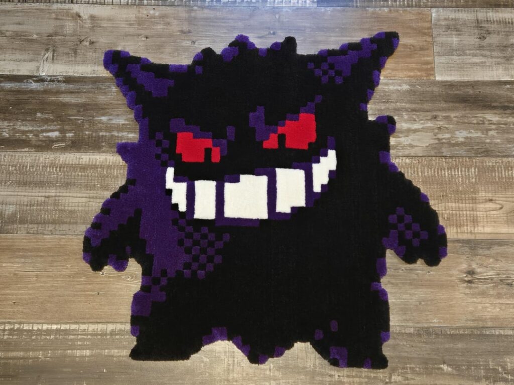 I just finished up this big Gengar Sprite from Pokemon Crystal as a tufted rug. This has to be one of the best sprites in all the pokemon games.