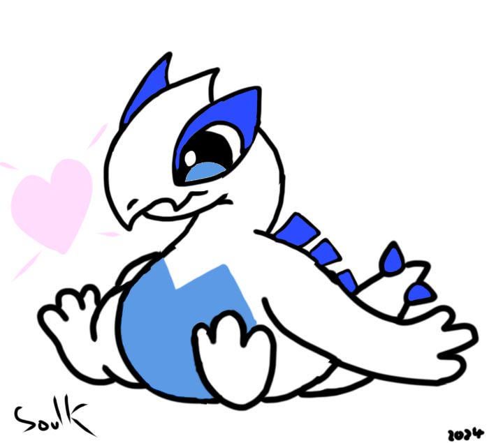 Drew a lil baby Lugia just chilling.