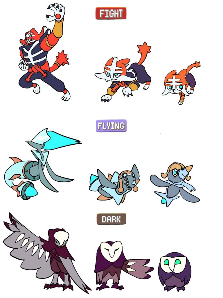 [Art by me] changing starter’s types part 4. Gen 7. Kendo Nagasaki, jet and assassin