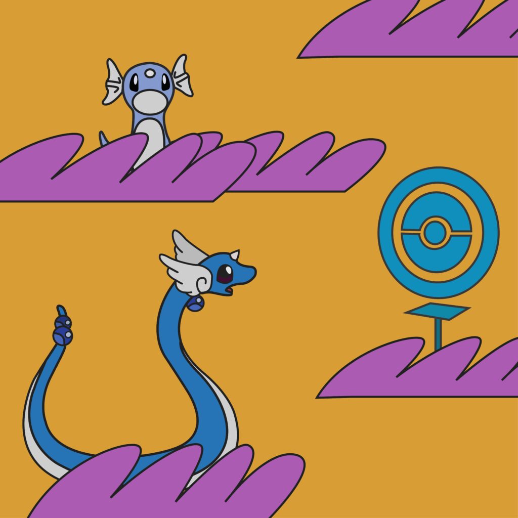 Dragonair and dratini in Jerky style