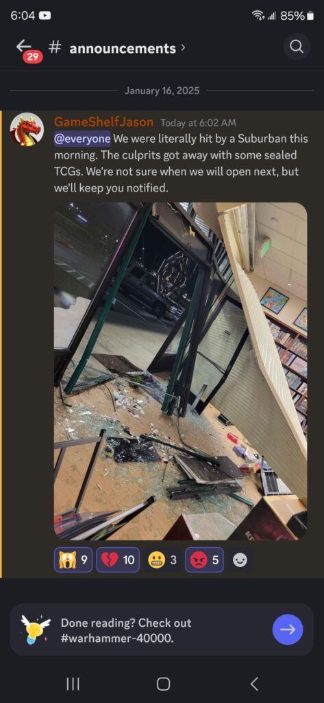 This is why local shops are not wanting to sell the latest pokemon. This is my local game shop I frequent... Shame what this hobby is coming too