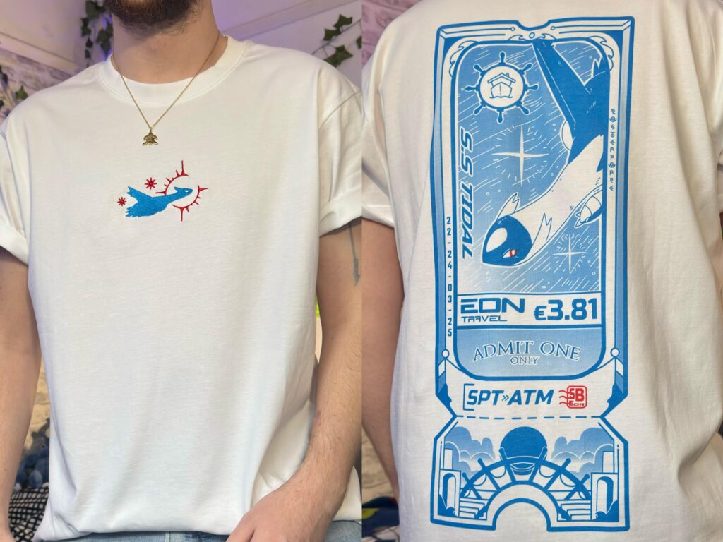 [OC] T-shirt I made inspired by the Eon ticket and Pokemon Heroes!