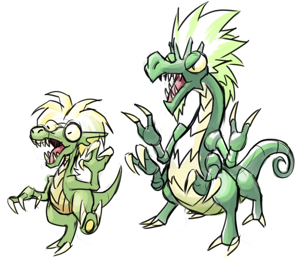 Felt like making an evo of a lost gen 1 Pokemon before going to sleep so here's Devilisk, the Petrifying Pokemon