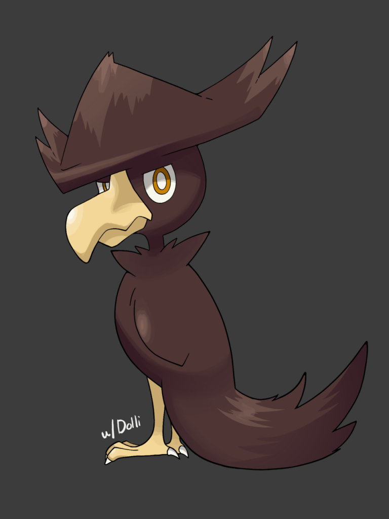 [OC] This pure Dark type Murkrow seems to have an affinity for soaring across the seas in search of treasure. If one were to perish on its lifelong journey, it appears that not even the afterlife can contain the manifestation of its ambition, evolving in the Dark/Ghost type Captalon.