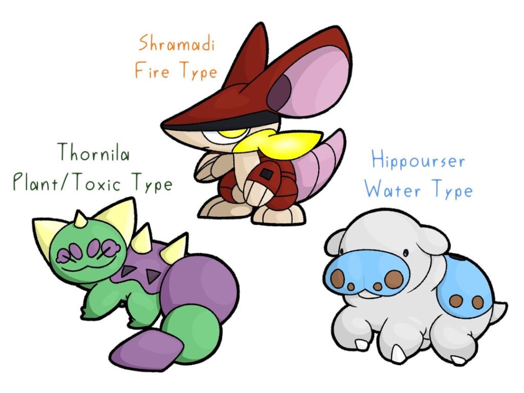 Here are my starters for my Pokémon like monster catcher concept called “Marblemon,” which one would you choose?