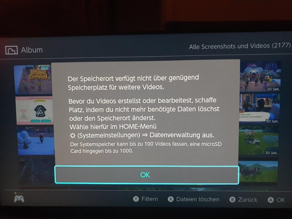 my switch keeps telling my there is no storage