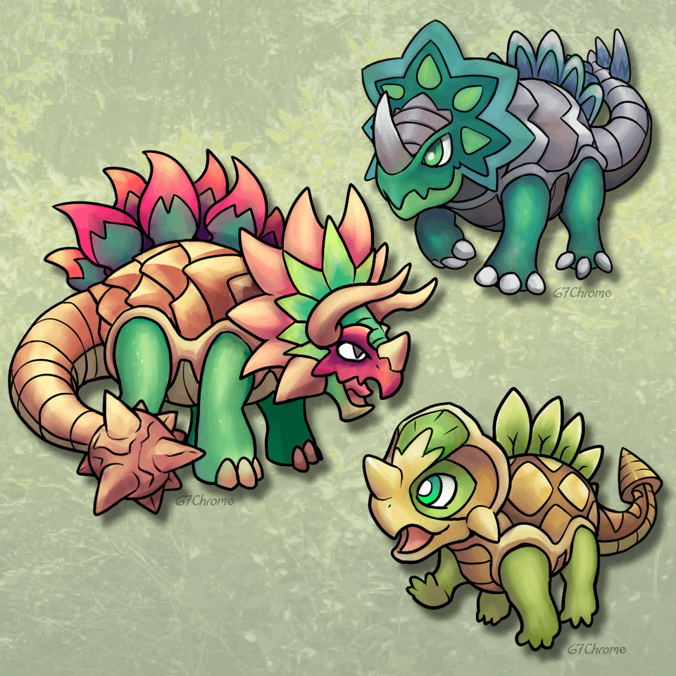 Tatertops, Tangytops, and Zestytops, the Grass-Type starters by 67chrome