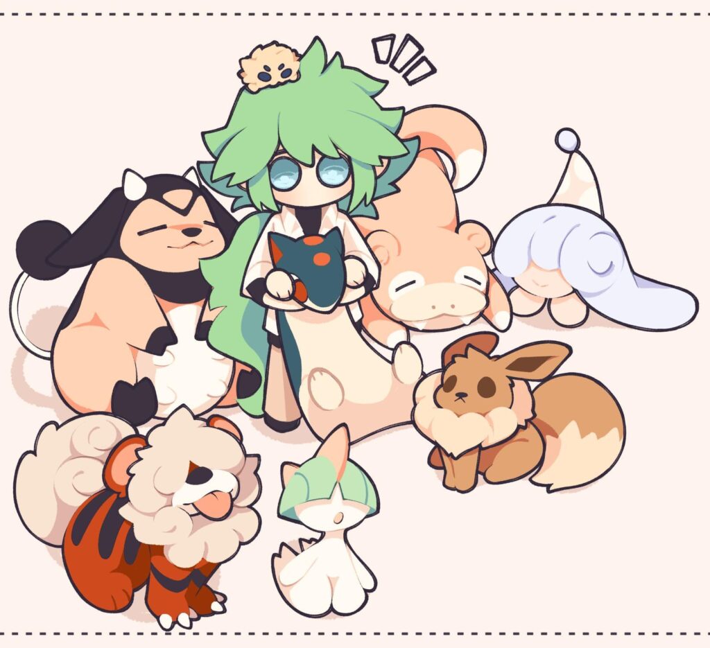 Drew my fav Pokémon character with some of my fav Pokémon [OC]