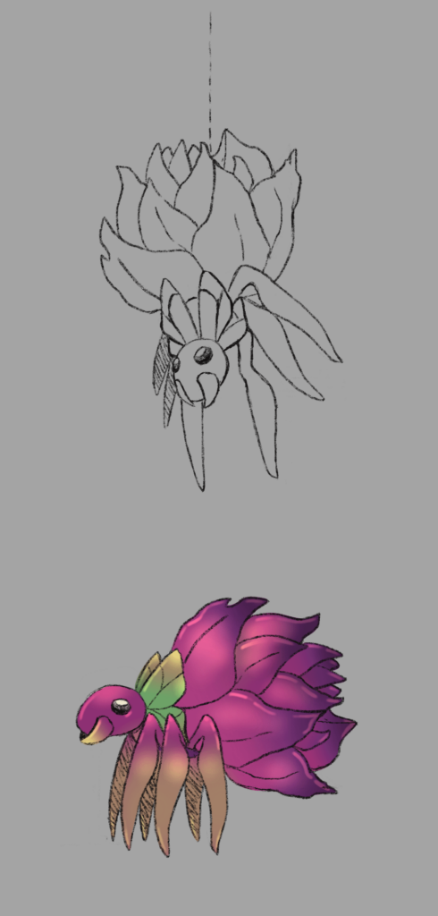 My lill fakemon spider :3 if you have any requests or ideas drop some and I will pick one that catches my eye to draw next. (art by me)