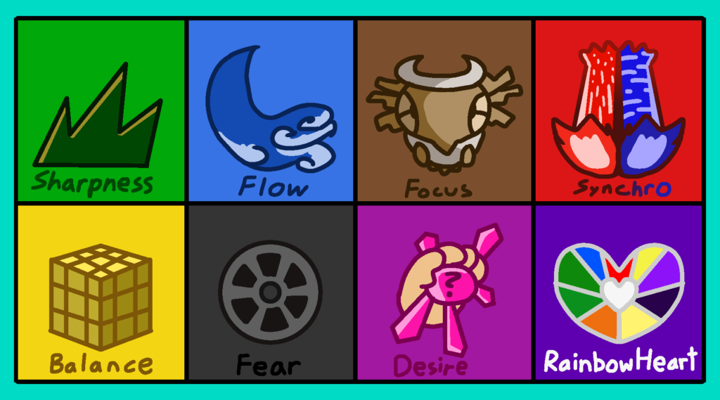 [OC] Working on a fanmade reigon for a story, These are the gym badges of the Aurai Pokemon League!
