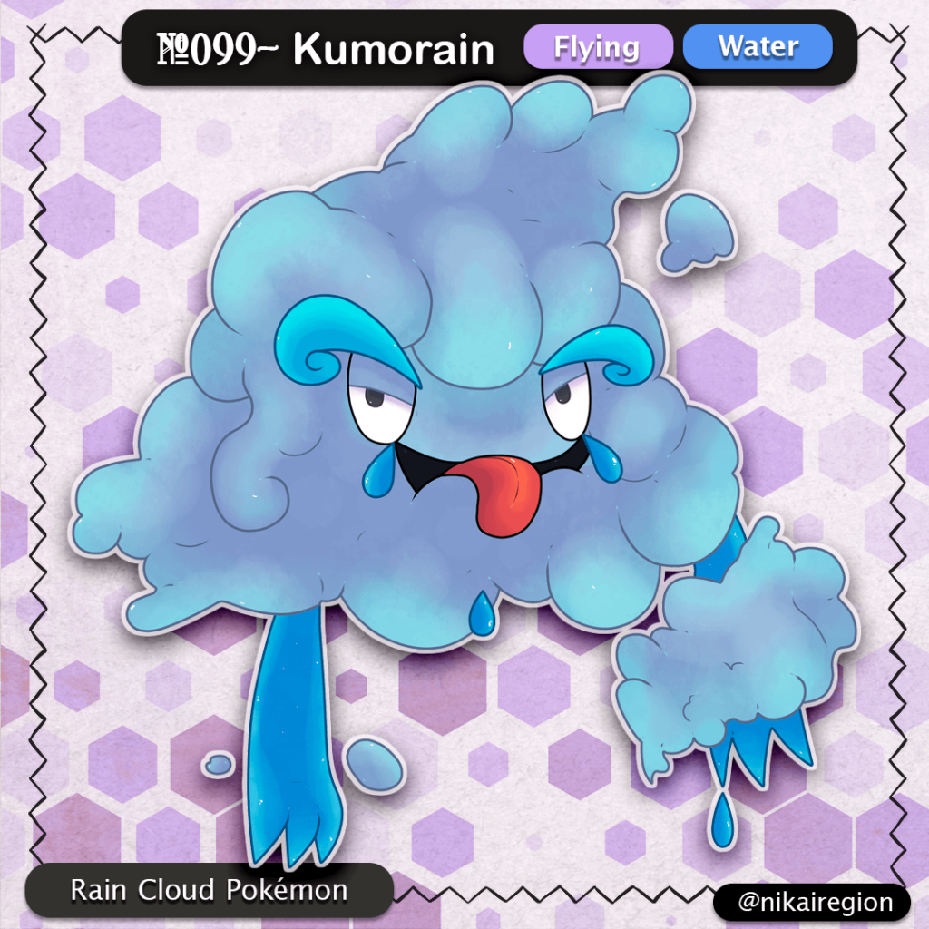 Nimbostratus Cloud Pokémon - Flying/Water Rain Cloud Fakemon - Aka shita (Yokai) Japanese Pokemon - @nikairegion