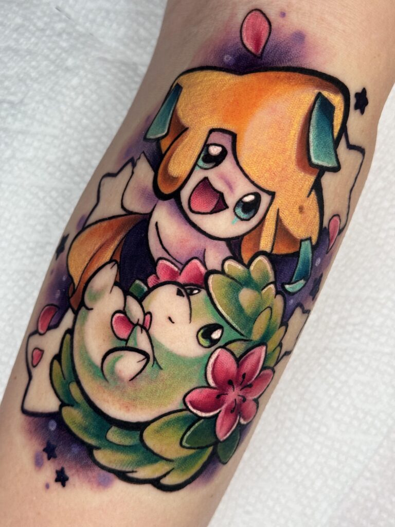 Jirachi and Shaymin tattoo I got last week!