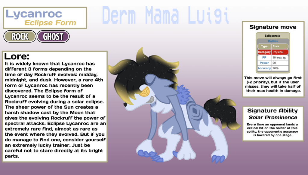 Part 4 of turning my friend’s oc’s into new forms of their favorite Pokémon! This one took way longer than the others but I think the work payed off!