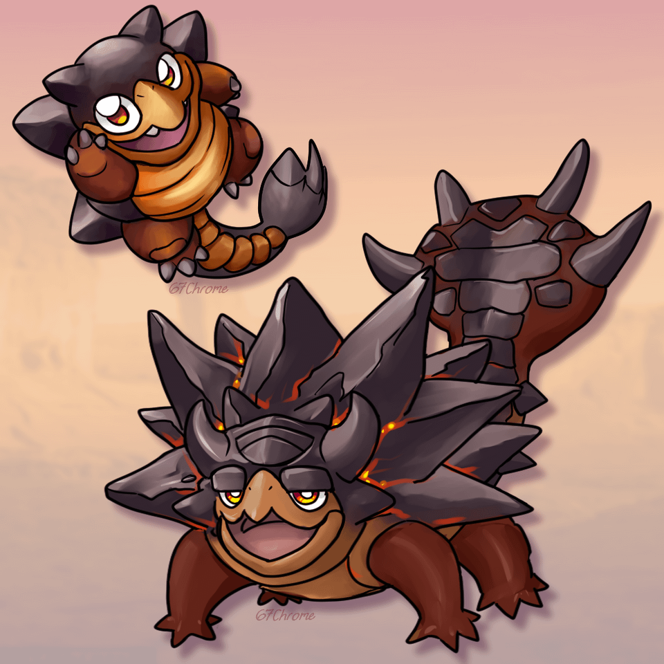 Bouldaboom and Bouldapult, the Rock+Fire Ankylosaurus Catapults, by 67chrome.
