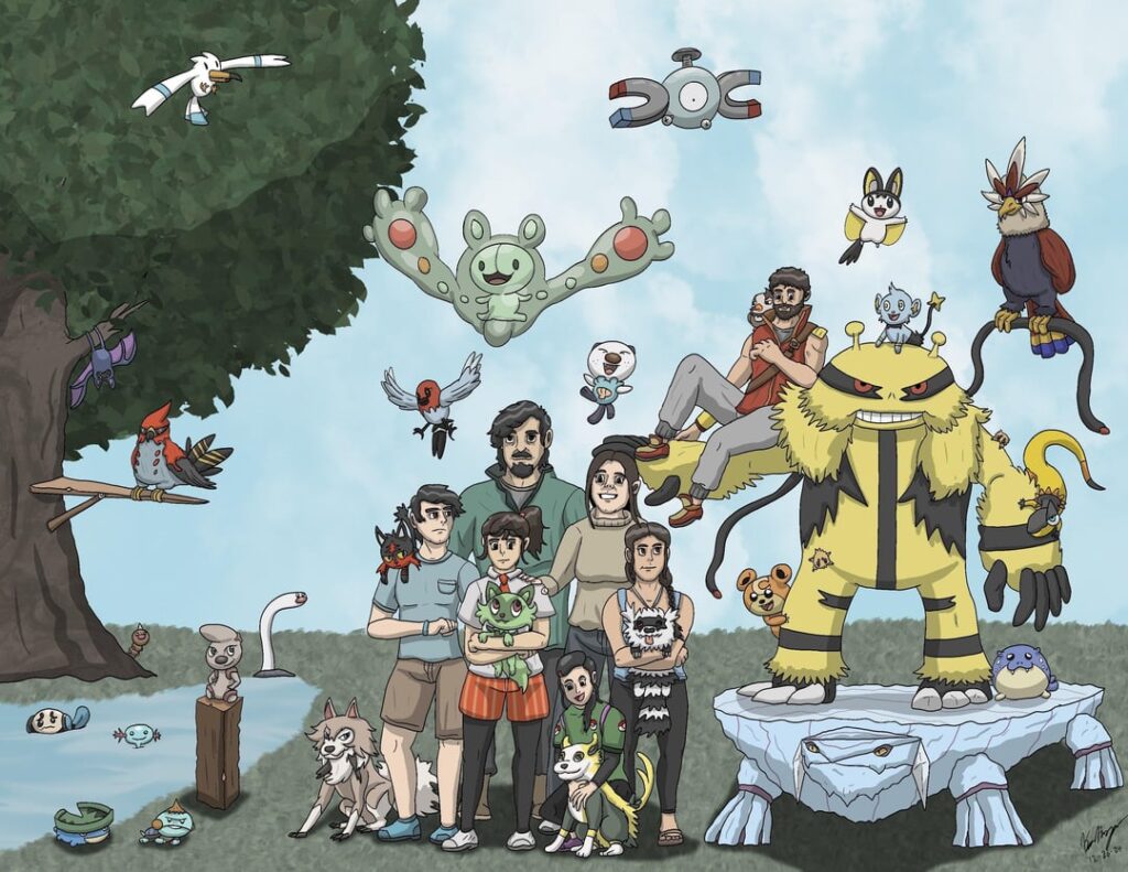 I drew my family in Pokémon!