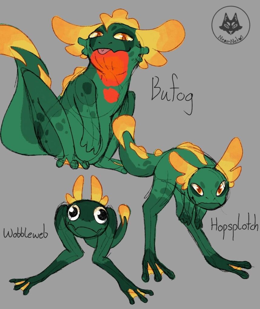 Wobbleweb, Hopsplotch, and Bufog! My first Fakemons