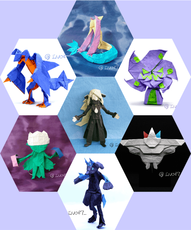Origami Pokemon Cynthia's party designed & created by ino87(I made this, OC)