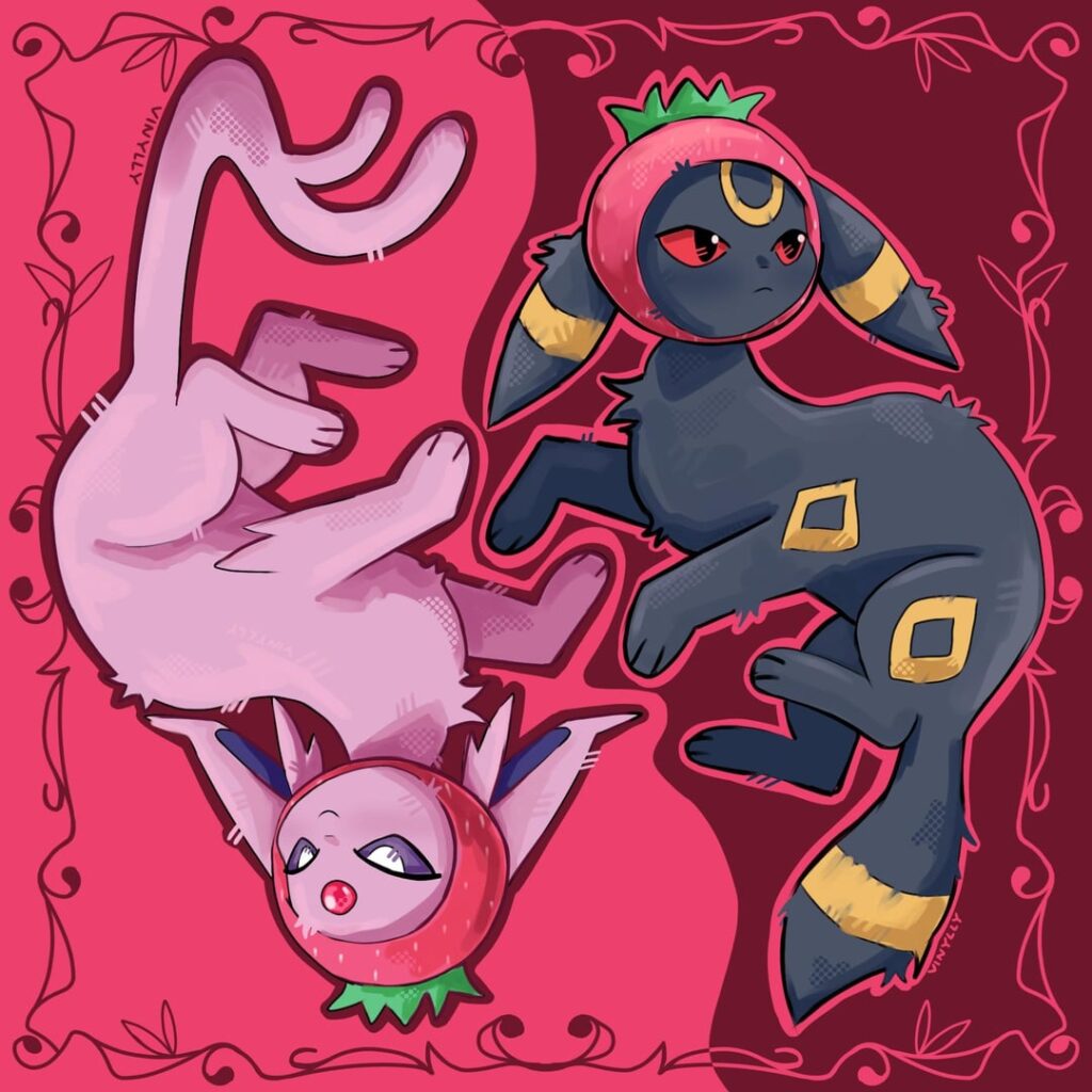 Strawberry Espeon and Umbreon 🍓 (by me)