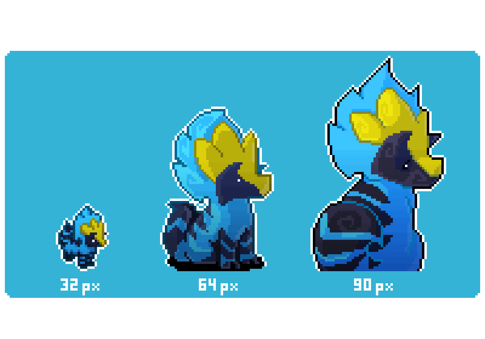 OC Creature (Ceradon) Rendered in Various Pixel Sizes