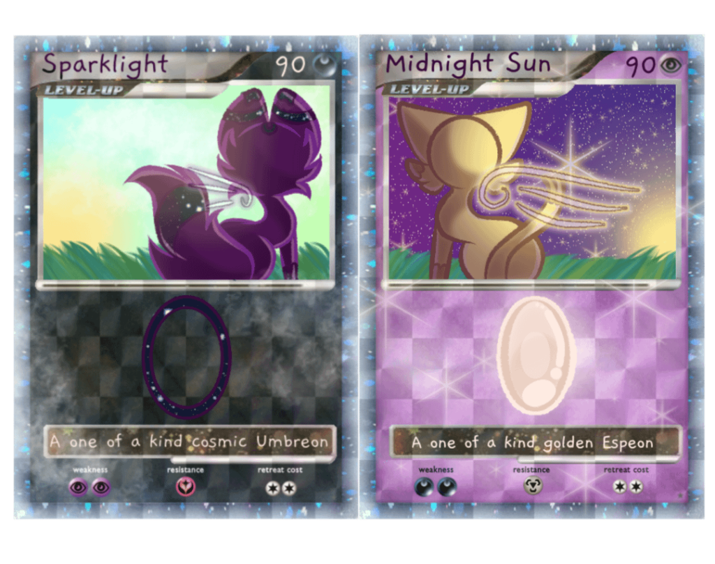 [OC] custom cards of my eevee OCs (still W.I.P.'s tho)