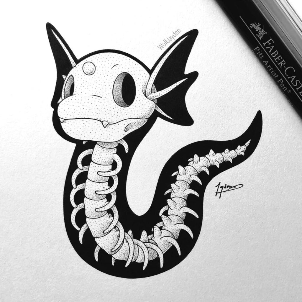 Dratini, Dragonair & Dragonite skeletons I drew a bit ago [OC]