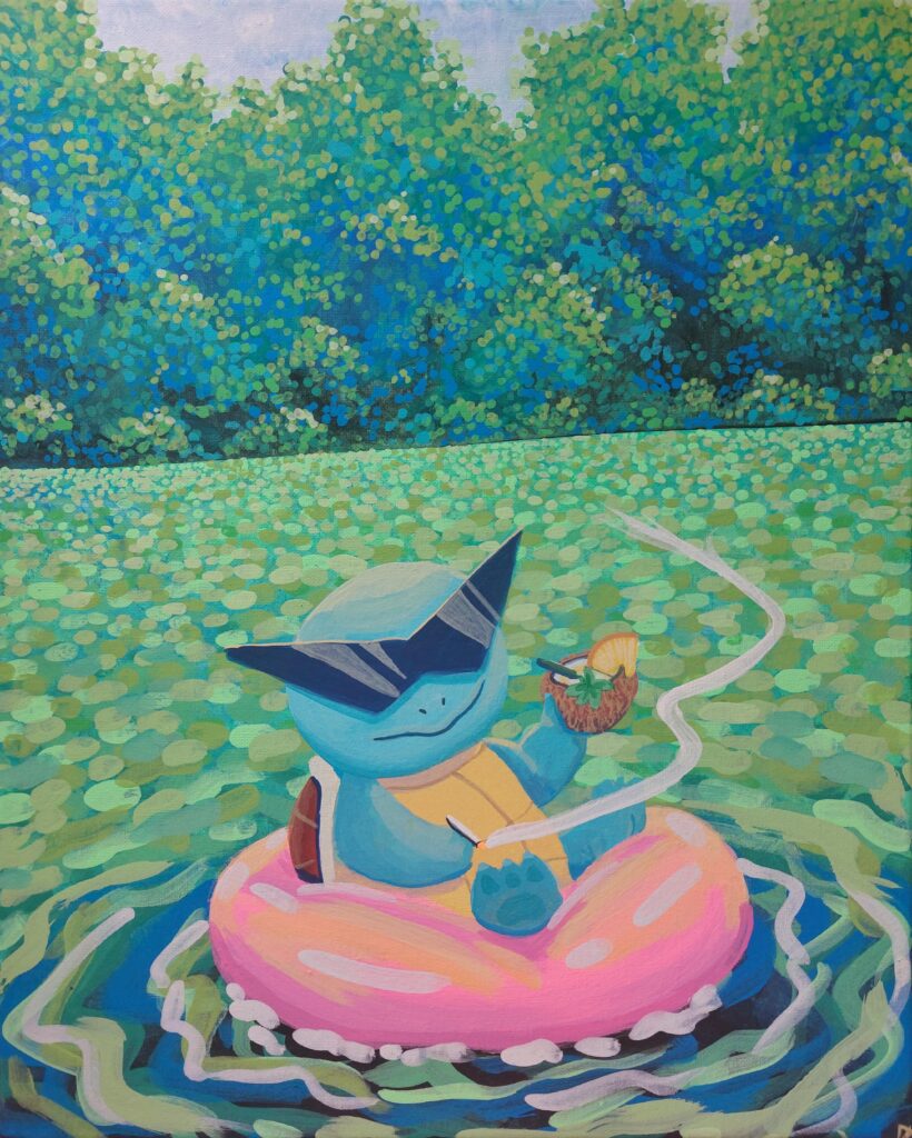 Squirtle chill, acrylic on canvas, by me [oc]