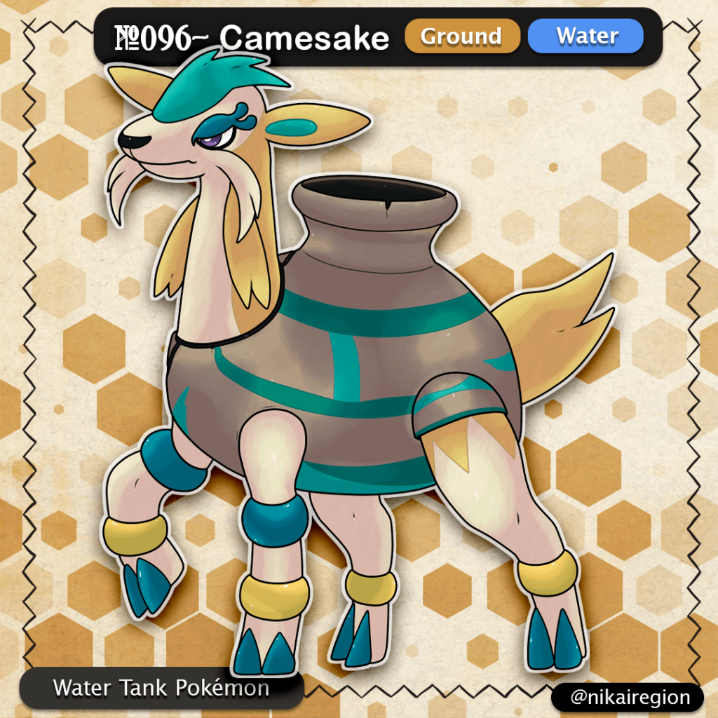 Water Tank Pokémon - Sand Water Jug Camel Fakemon - Kameosa Yokai Japanese Pokémon Region - @nikairegion