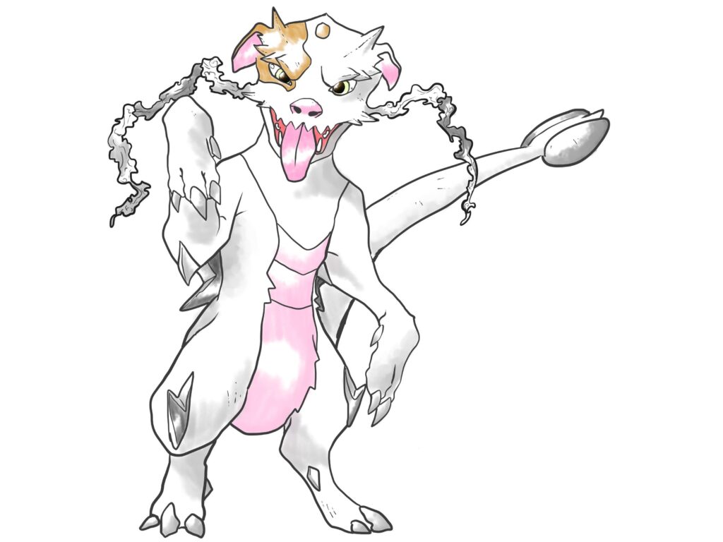 Tried my hand at drawing a friend’s dog as a Pokémon (dragon typing)