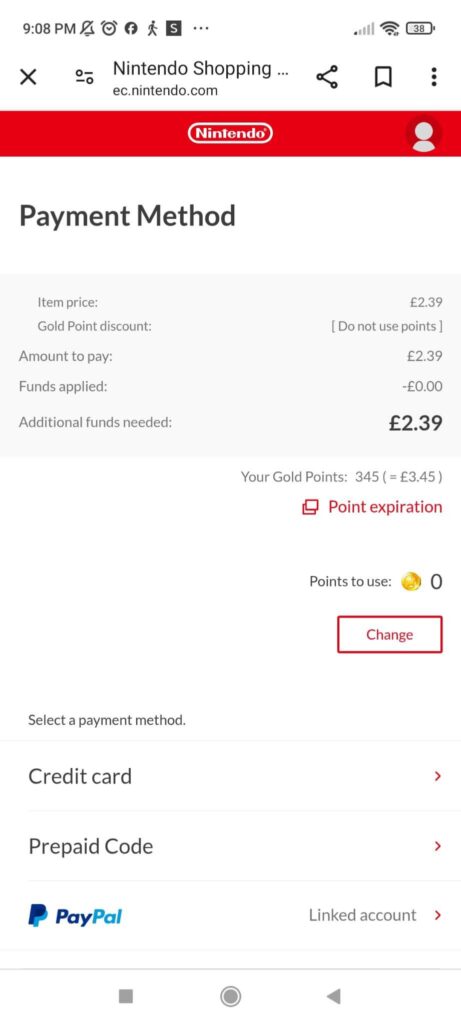 Nintendo gold points