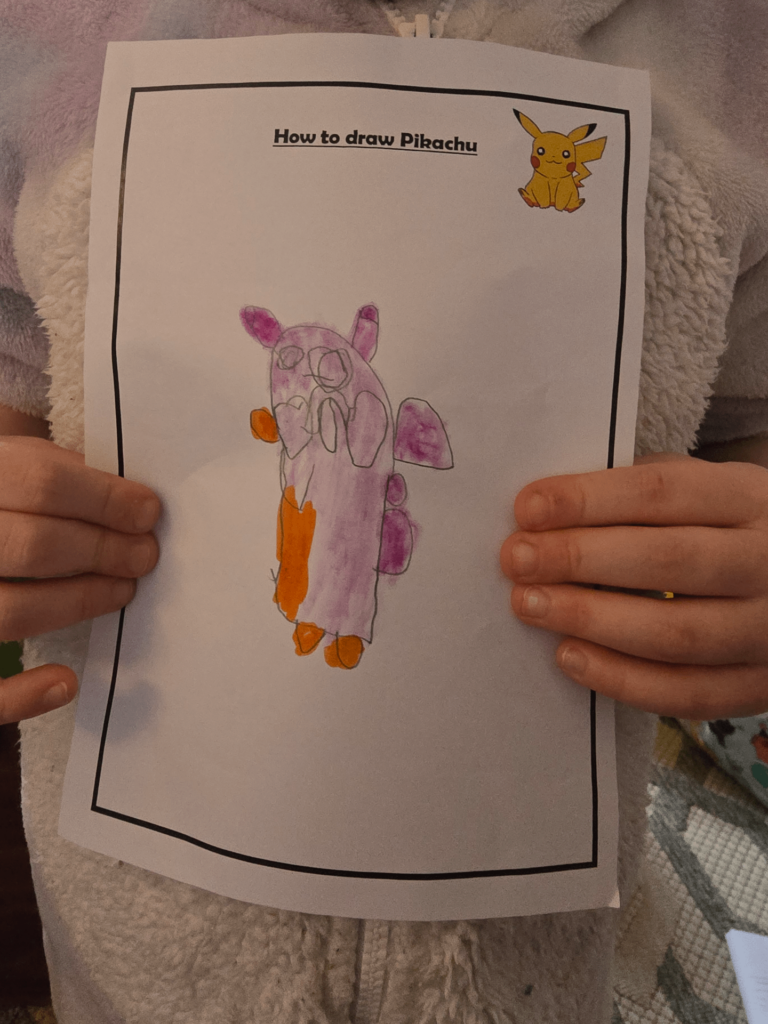 My 4 year old was proud to show us the pikachu she drew