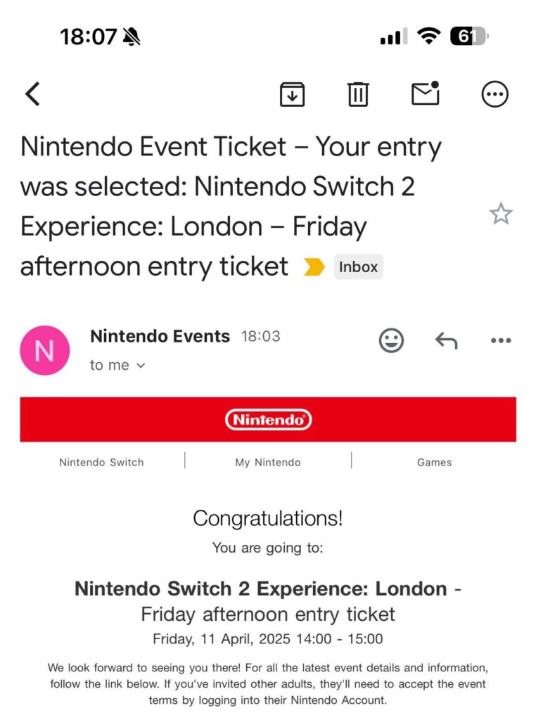 Tickets acquired for Nintendo Switch 2 Event!