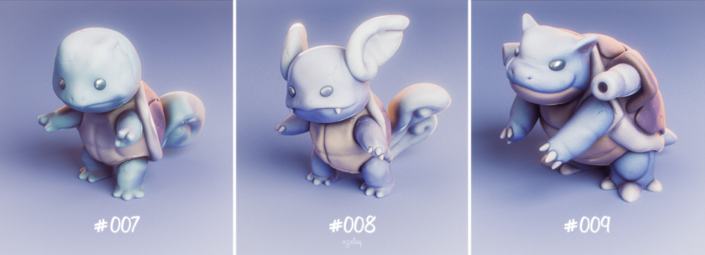[OC] I modeled lil Squirtle evolution line in Zbrush and Blender 💙