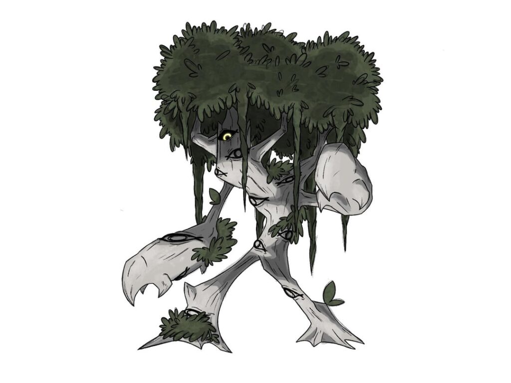 Aspentrail, the wandering Pokémon, and Entramble, the sproutling Pokémon. (Grass/Ghost)